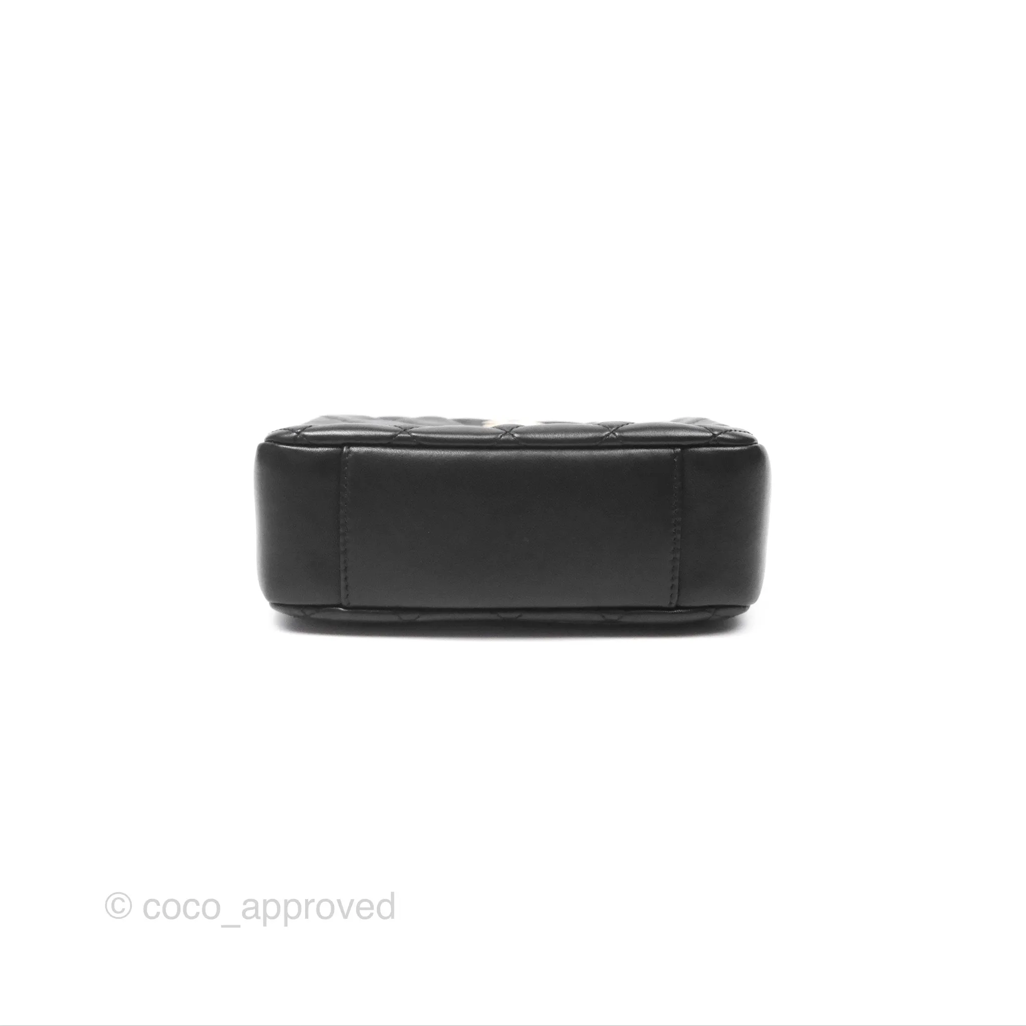 Chanel Quilted CC Pearl Crush Camera Case Black Lambskin Gold Hardware