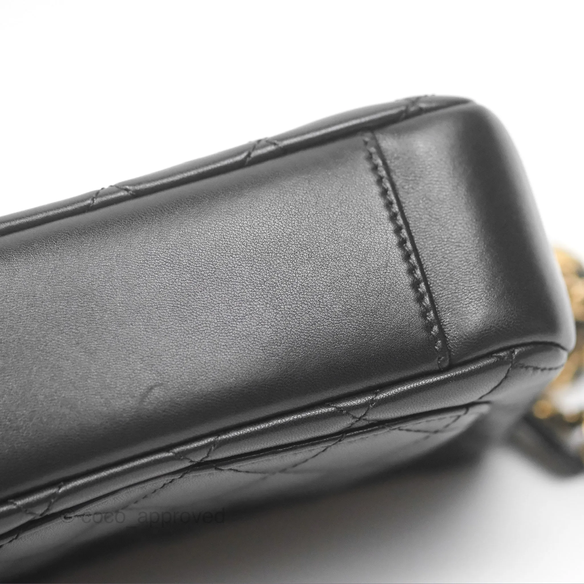 Chanel Quilted CC Pearl Crush Camera Case Black Lambskin Gold Hardware