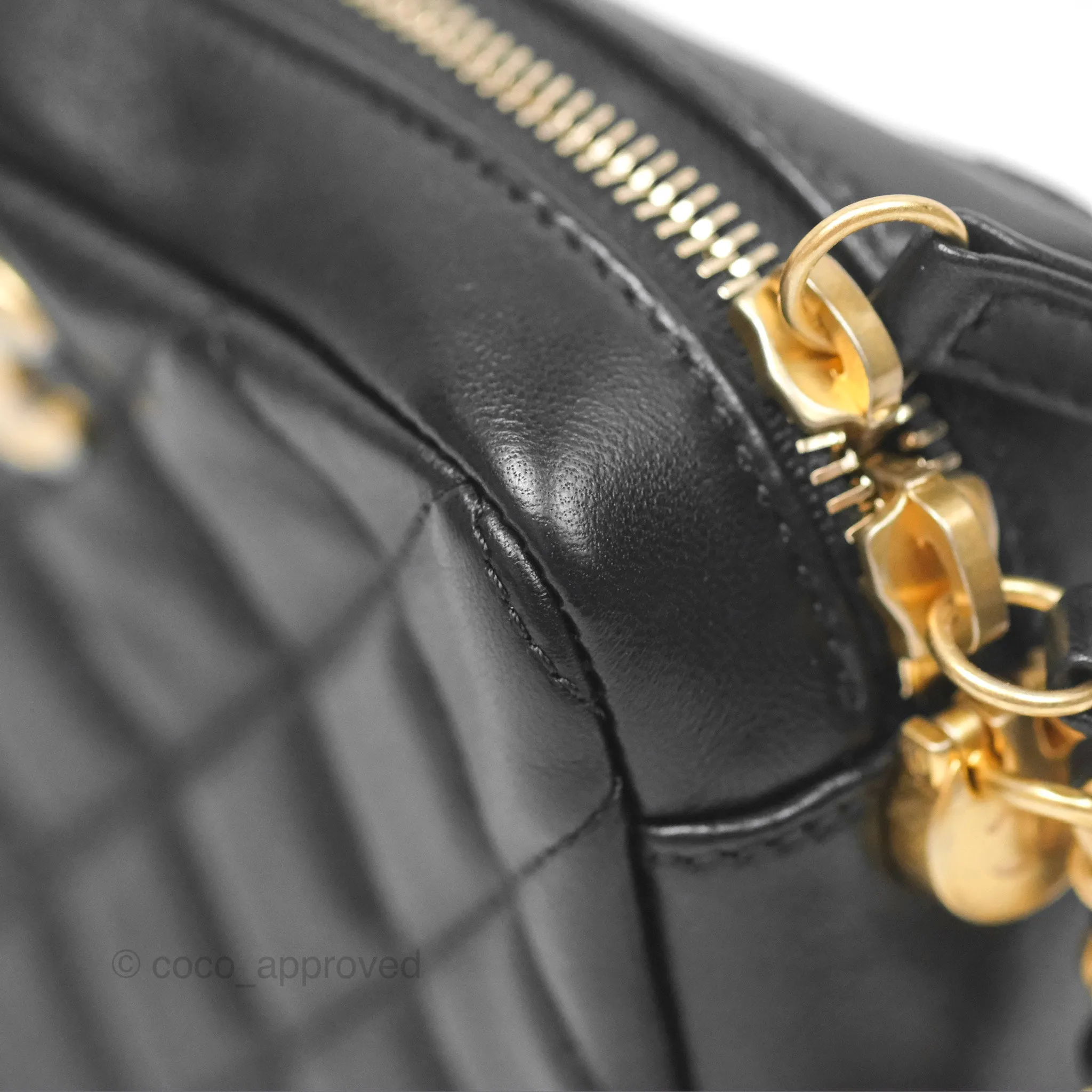 Chanel Quilted CC Pearl Crush Camera Case Black Lambskin Gold Hardware