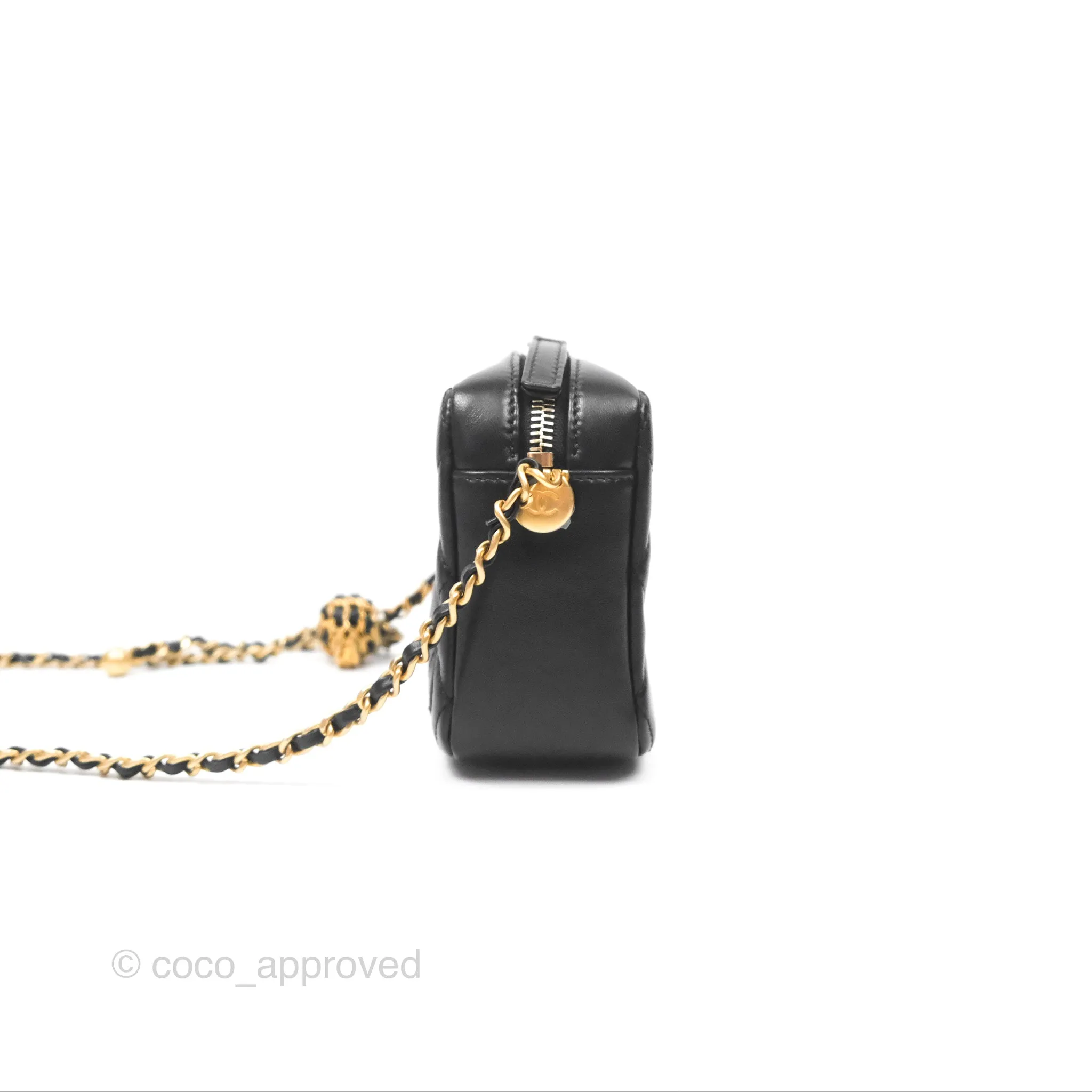 Chanel Quilted CC Pearl Crush Camera Case Black Lambskin Gold Hardware