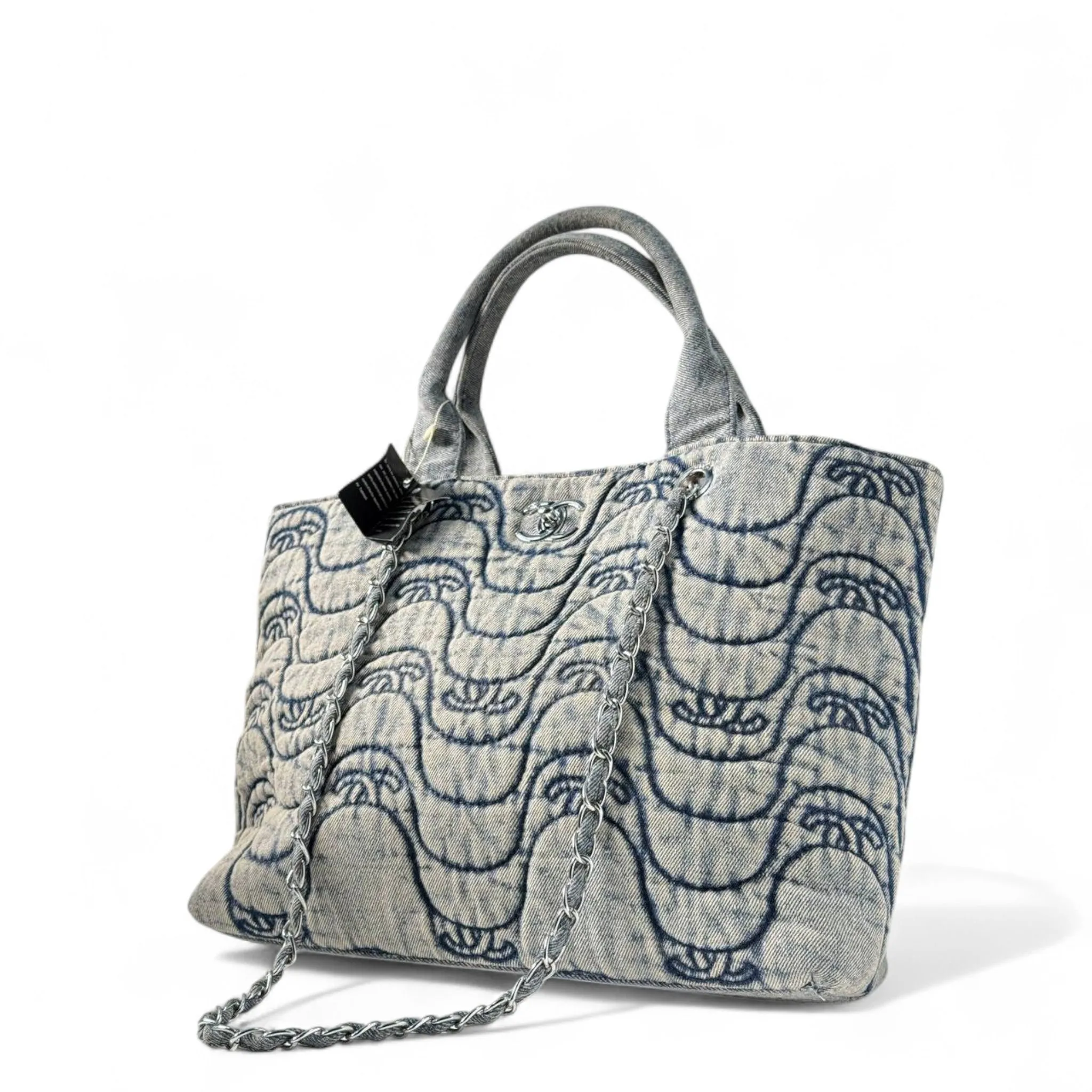 Chanel  Quilted Denim Tote Bag with Chain Strap – Urban Parisian Style 👖🪩