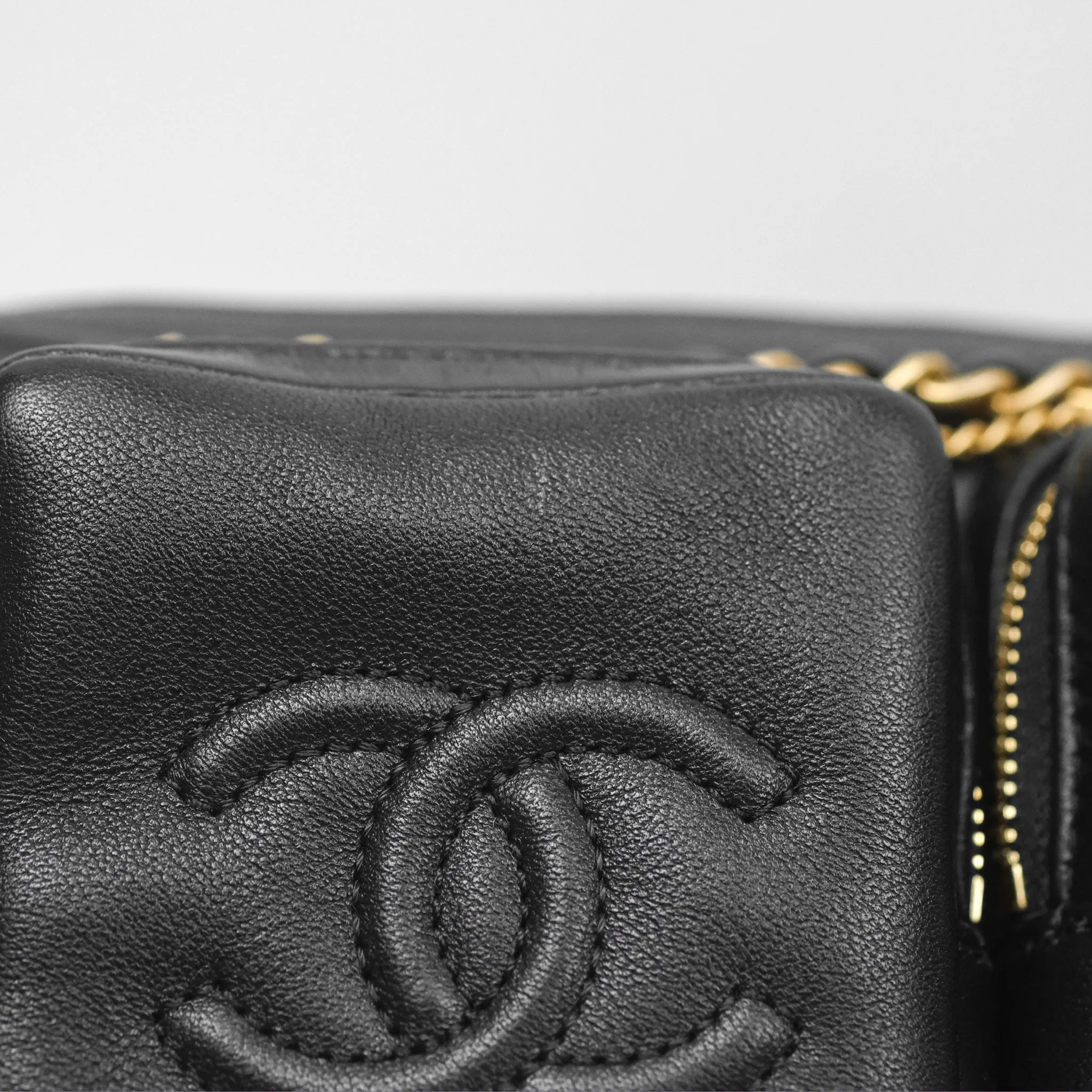 Chanel Small Logo Camera Case Quilted Black Calfskin