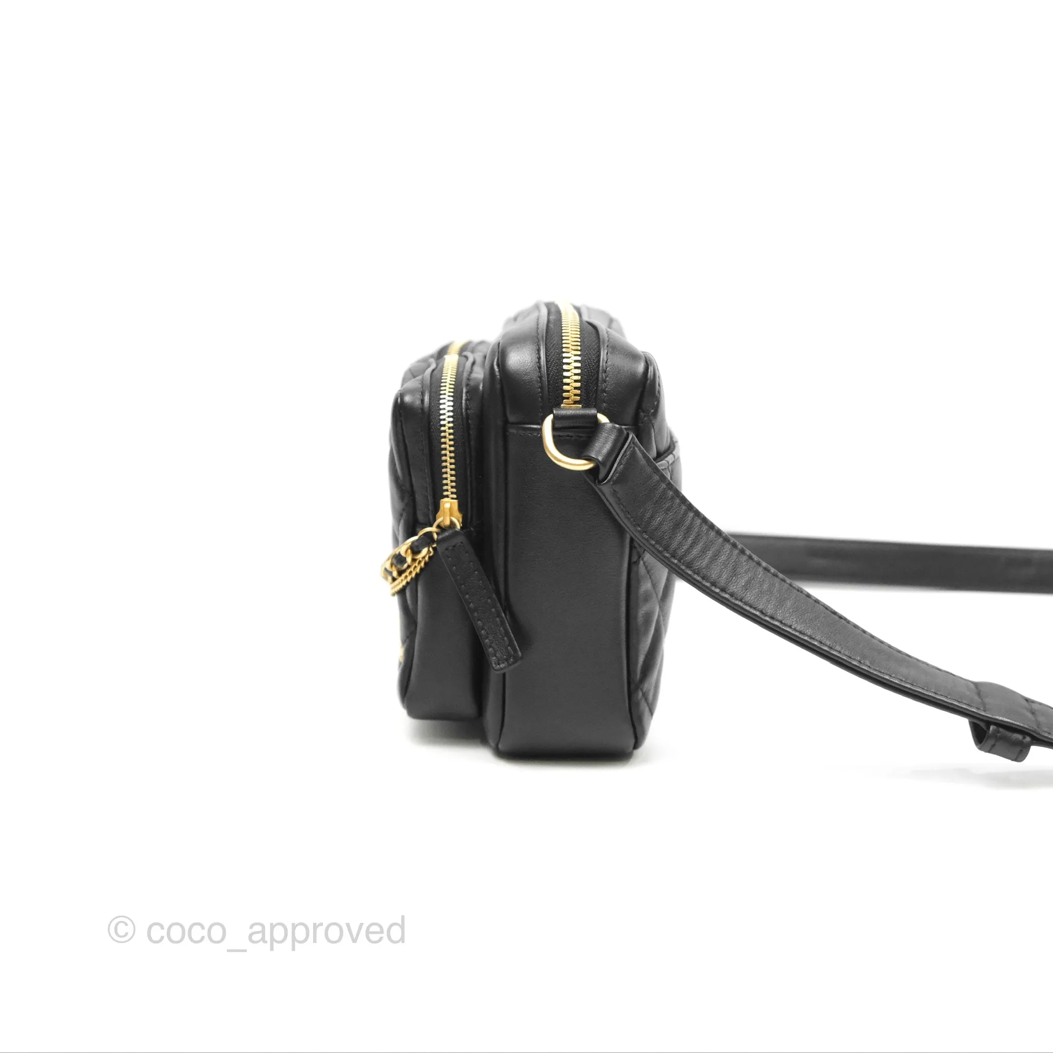 Chanel Small Logo Camera Case Quilted Black Calfskin