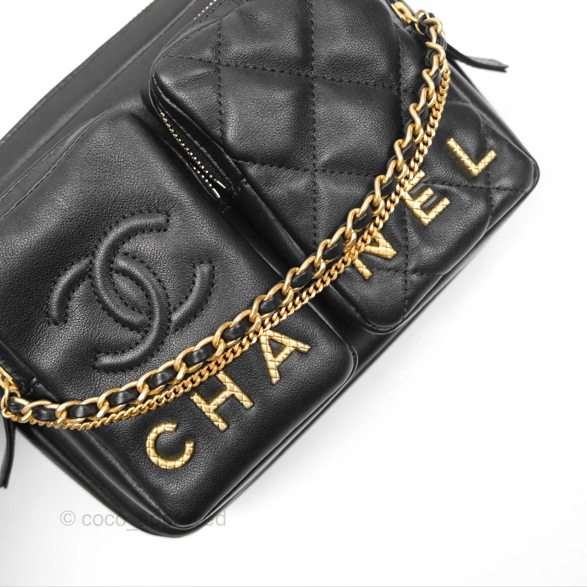 Chanel Small Logo Camera Case Quilted Black Calfskin