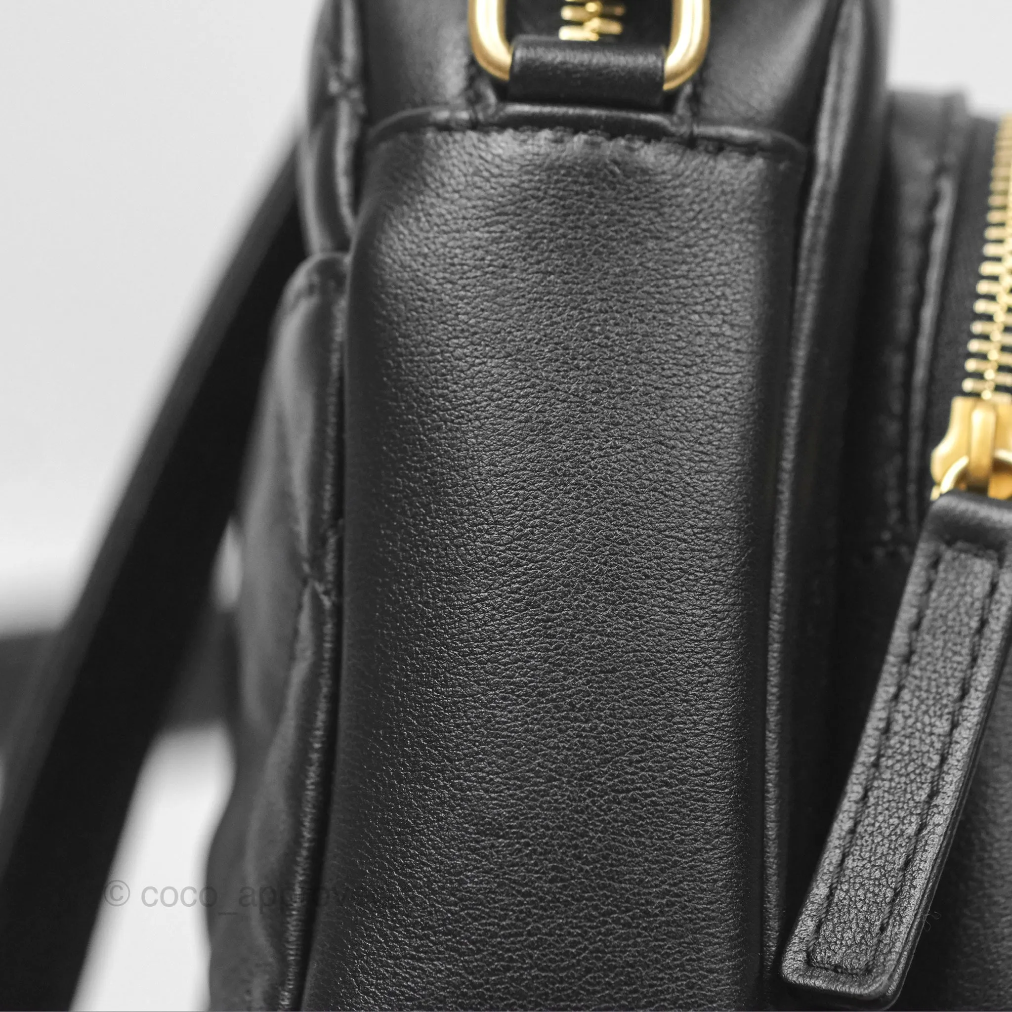 Chanel Small Logo Camera Case Quilted Black Calfskin