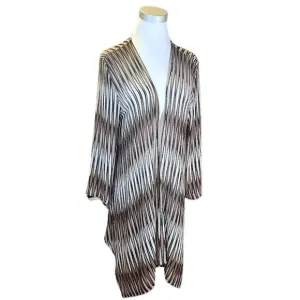 CHICO'S 2=L Black Taupe Beige Open Knit Lightweight Topper Jacket Travel