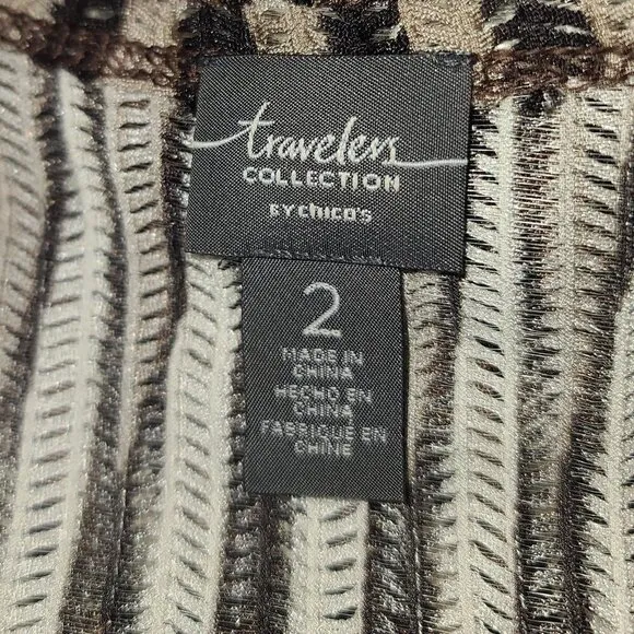 CHICO'S 2=L Black Taupe Beige Open Knit Lightweight Topper Jacket Travel