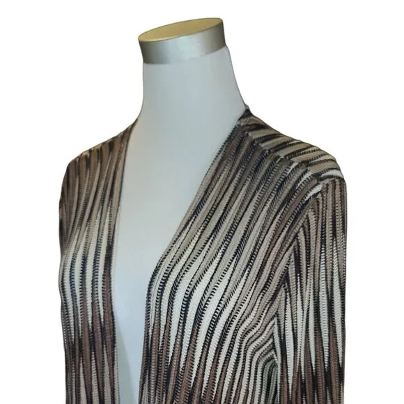 CHICO'S 2=L Black Taupe Beige Open Knit Lightweight Topper Jacket Travel
