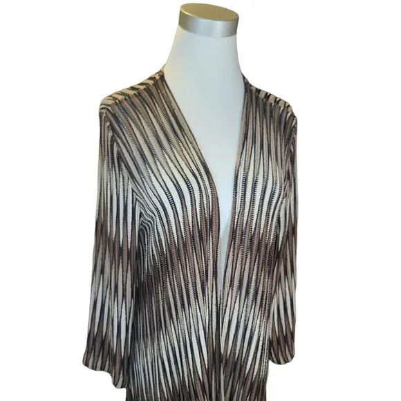 CHICO'S 2=L Black Taupe Beige Open Knit Lightweight Topper Jacket Travel