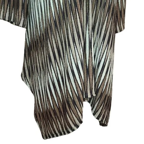 CHICO'S 2=L Black Taupe Beige Open Knit Lightweight Topper Jacket Travel