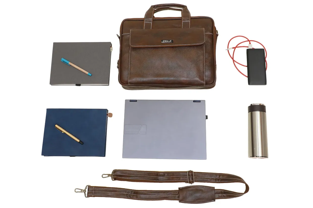 Classic Genuine Leather Laptop Bag - Stylish Protection for Professionals