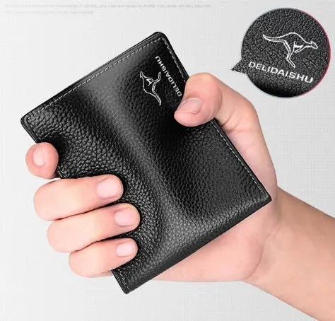 Cowhide Short Magnetic Clasp Wallet Large Capacity Slim Money Clip