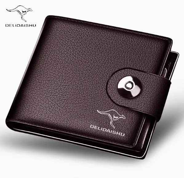Cowhide Short Magnetic Clasp Wallet Large Capacity Slim Money Clip