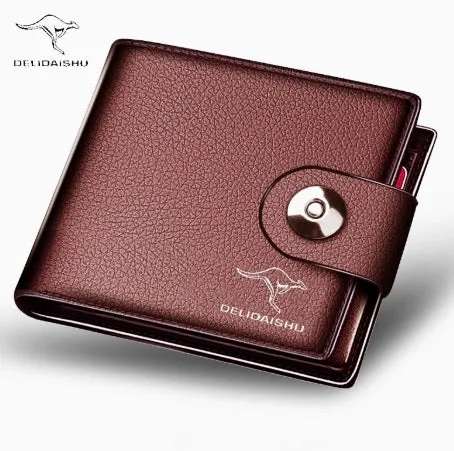 Cowhide Short Magnetic Clasp Wallet Large Capacity Slim Money Clip