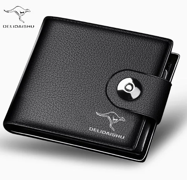 Cowhide Short Magnetic Clasp Wallet Large Capacity Slim Money Clip