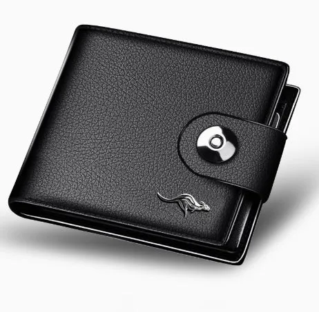 Cowhide Short Magnetic Clasp Wallet Large Capacity Slim Money Clip
