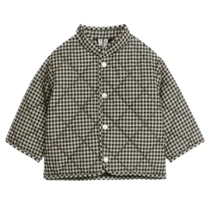 Cream & Brown Checked Quilted Jacket
