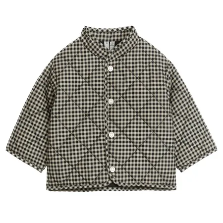 Cream & Brown Checked Quilted Jacket