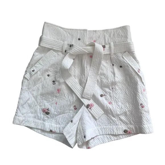 Current Air Los Angeles Quilted Shorts White Floral Anthropologie Size Small