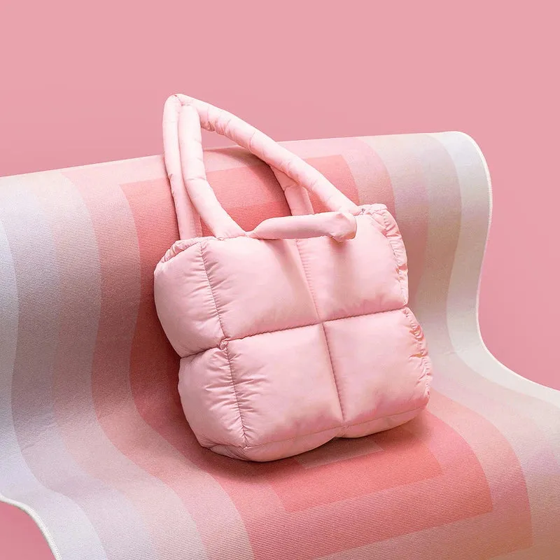 Designer Puffy Shoulder Bag Women Quilted Space Cotton Down Feather Padded Large Capacity Handbag Winter Shopping Tote Purse