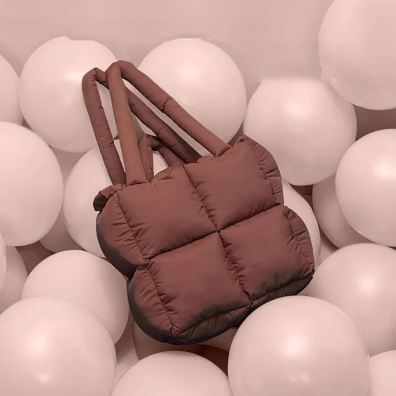Designer Puffy Shoulder Bag Women Quilted Space Cotton Down Feather Padded Large Capacity Handbag Winter Shopping Tote Purse