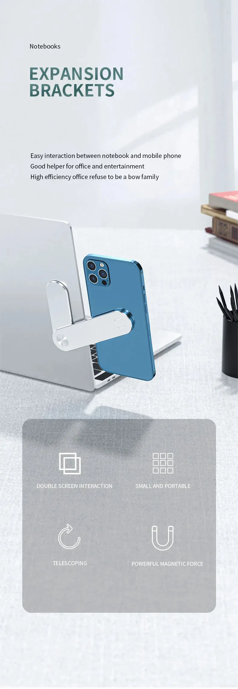  Dual-Screen Laptop Stand with Folding Phone Holder