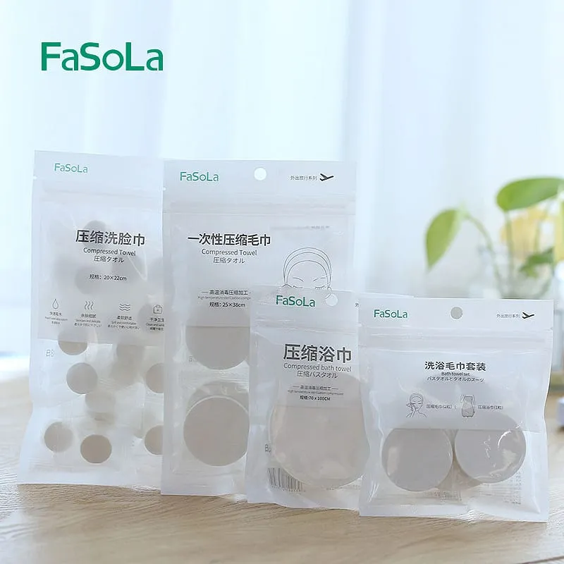 FaSoLa Travel Disposable Compressed Towel Set - 2 Compressed Towels & 1 Compressed Bath Towel