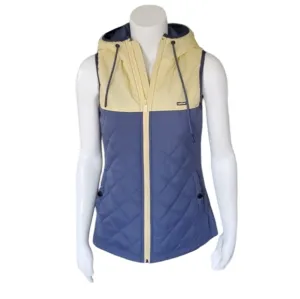 Flag Nor Fail Women's Blue/Yellow Quilted Hooded Vest. XS.