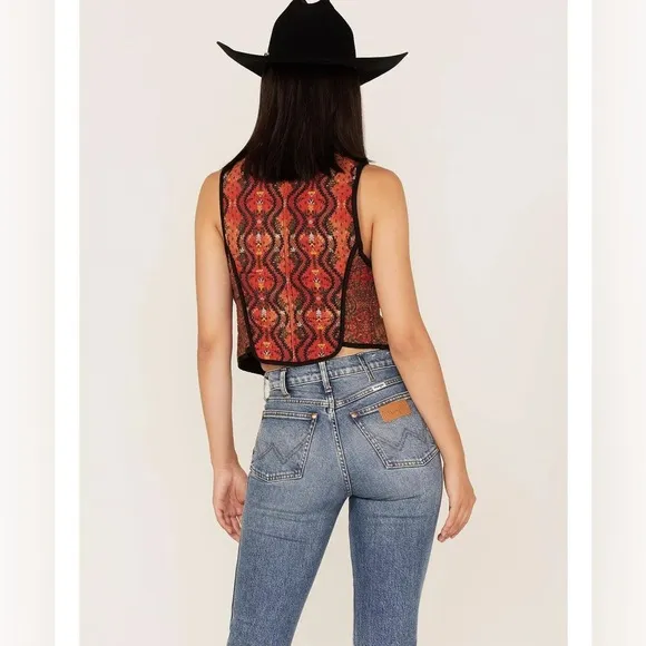 Free People Gemini Rust Quilted Button Vest Boho Festival Women Size S NWT