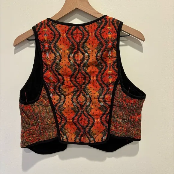 Free People Gemini Rust Quilted Button Vest Boho Festival Women Size S NWT