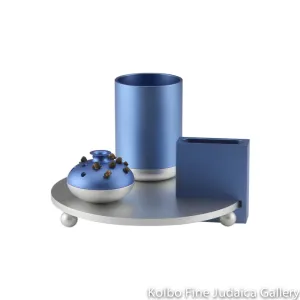 Havdalah Set, Light Blue and Silver Modern Design, Anodized Aluminum