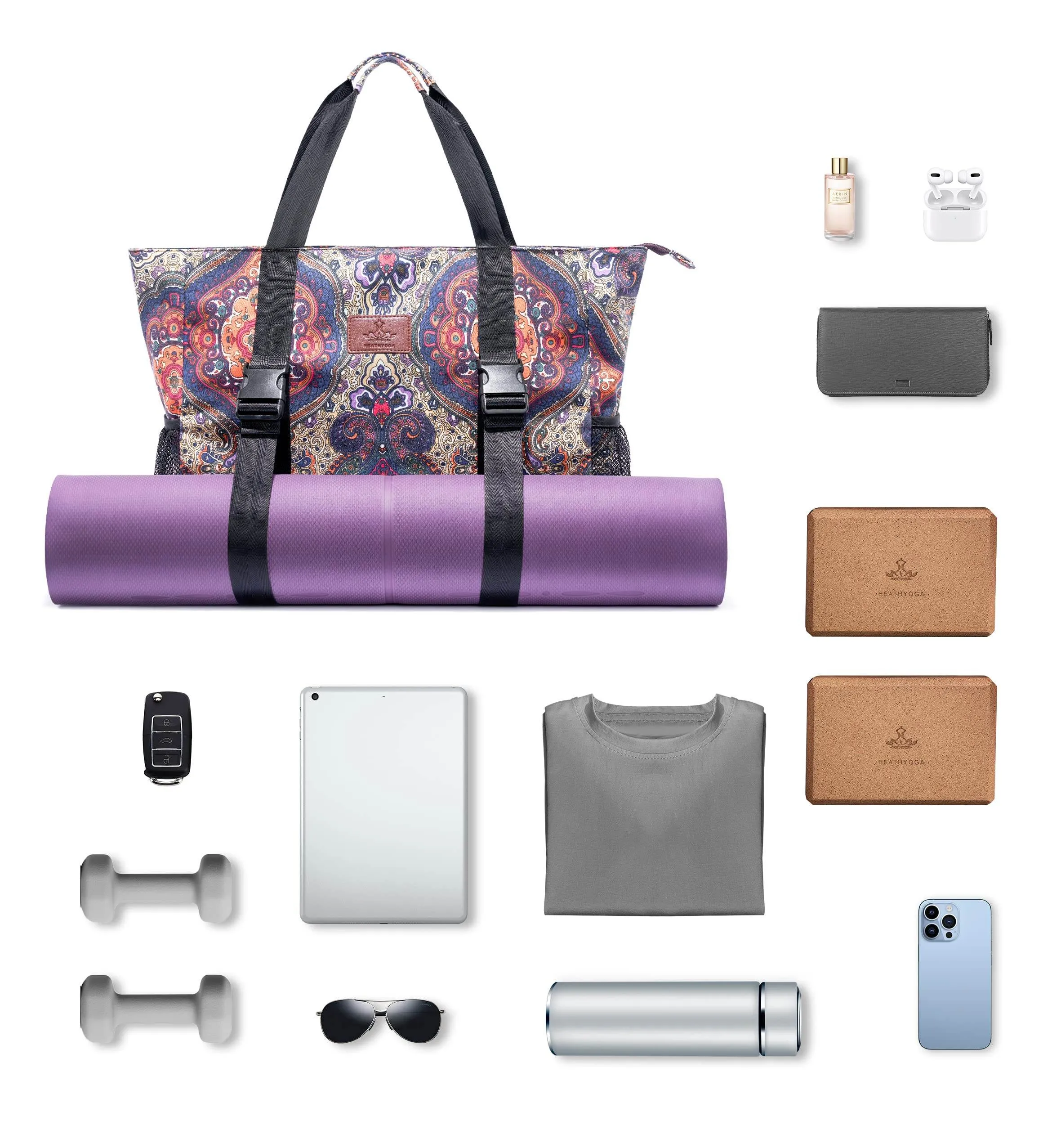Heathyoga Yoga Mat Bag with Large Mat Carrier Pocket Gym Bag for Women Multi-Functional Yoga Bag Workout Bag for Women Yoga Mat Carrier Gym Tote Bag for Women