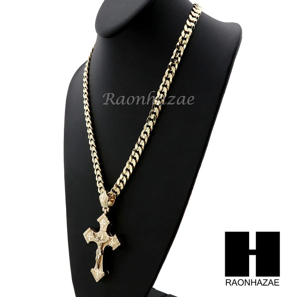 HIP HOP JESUS CROSS PENDANT & DIAMOND CUT CUBAN LINK CHAIN NECKLACE N41