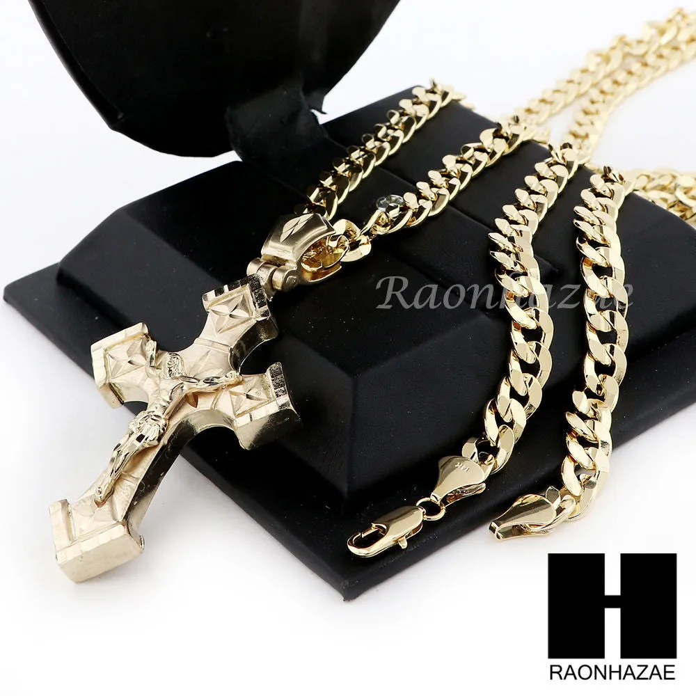 HIP HOP JESUS CROSS PENDANT & DIAMOND CUT CUBAN LINK CHAIN NECKLACE N41
