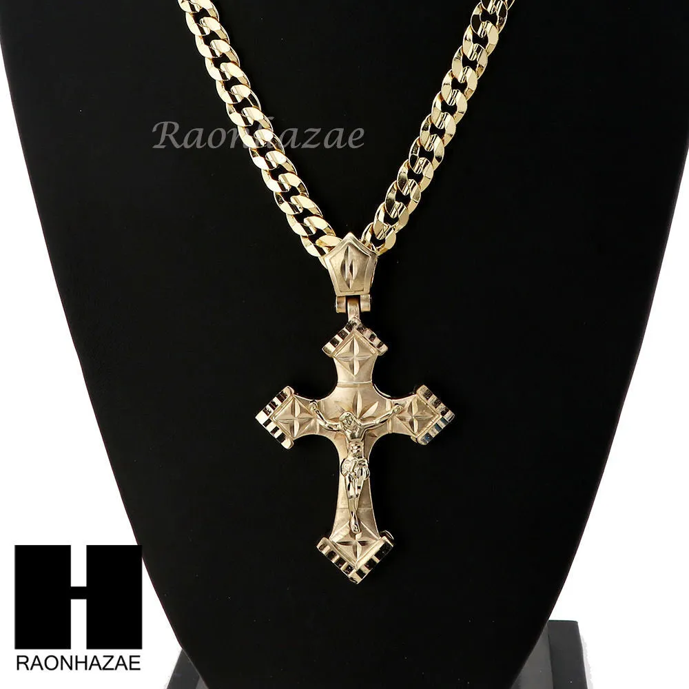 HIP HOP JESUS CROSS PENDANT & DIAMOND CUT CUBAN LINK CHAIN NECKLACE N41