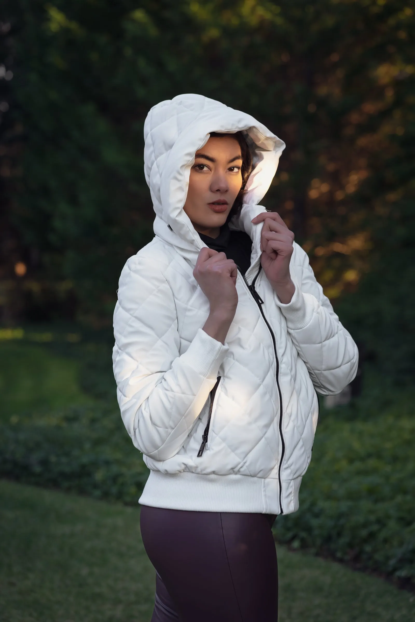 Hooded Quilted Carbon Puffer Bomber Jacket