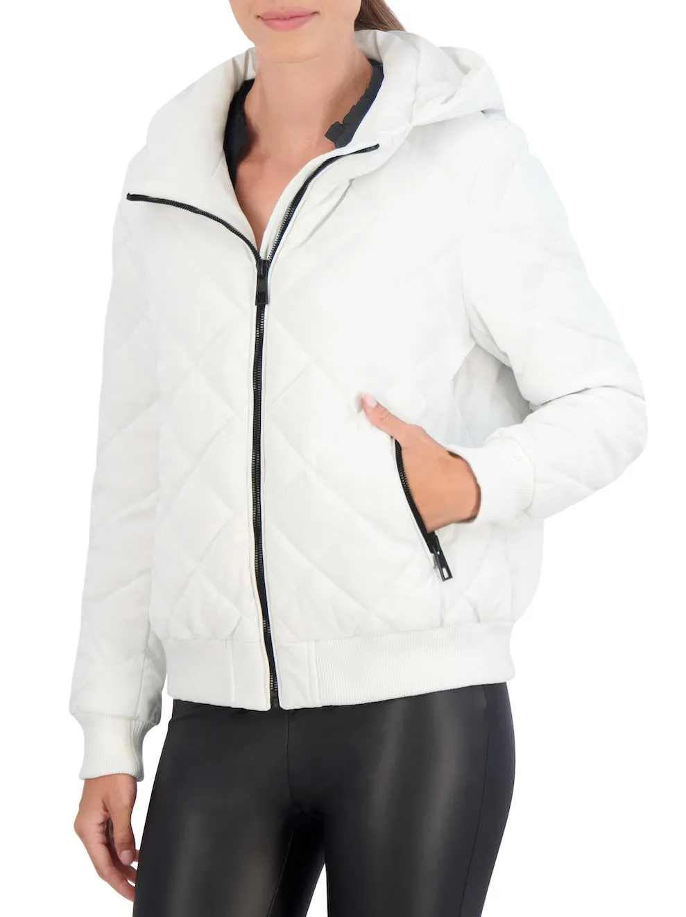 Hooded Quilted Carbon Puffer Bomber Jacket