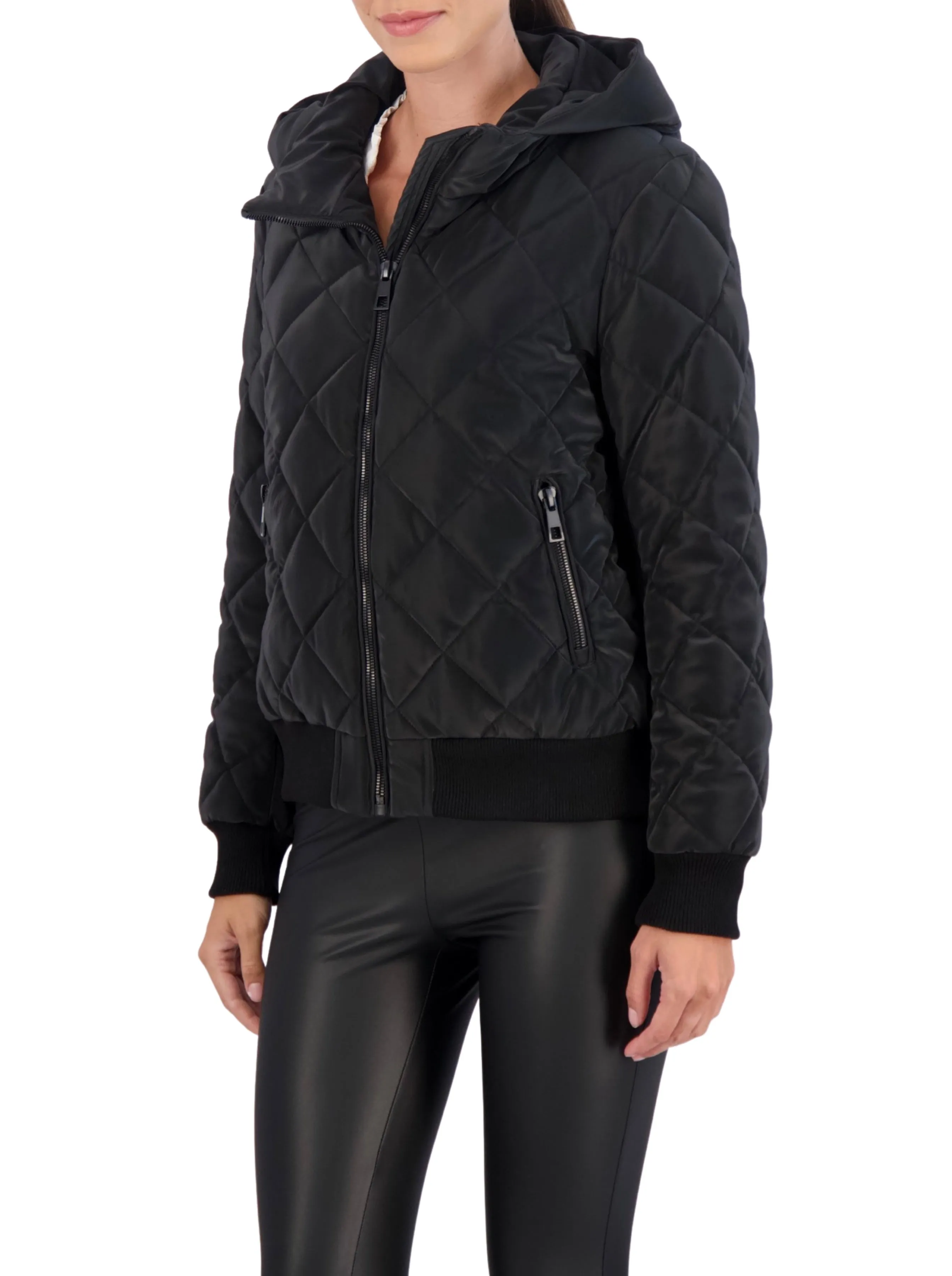 Hooded Quilted Carbon Puffer Bomber Jacket