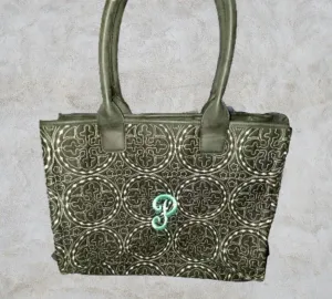 Initial "P" Black Quilted Tote Bag