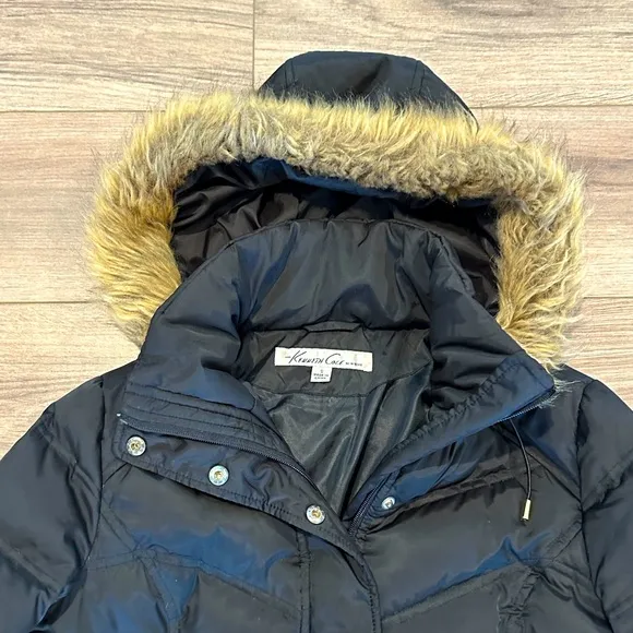 Kenneth Cole Quilted Down Puffer Coat with Fur Detachable Hood Size Small