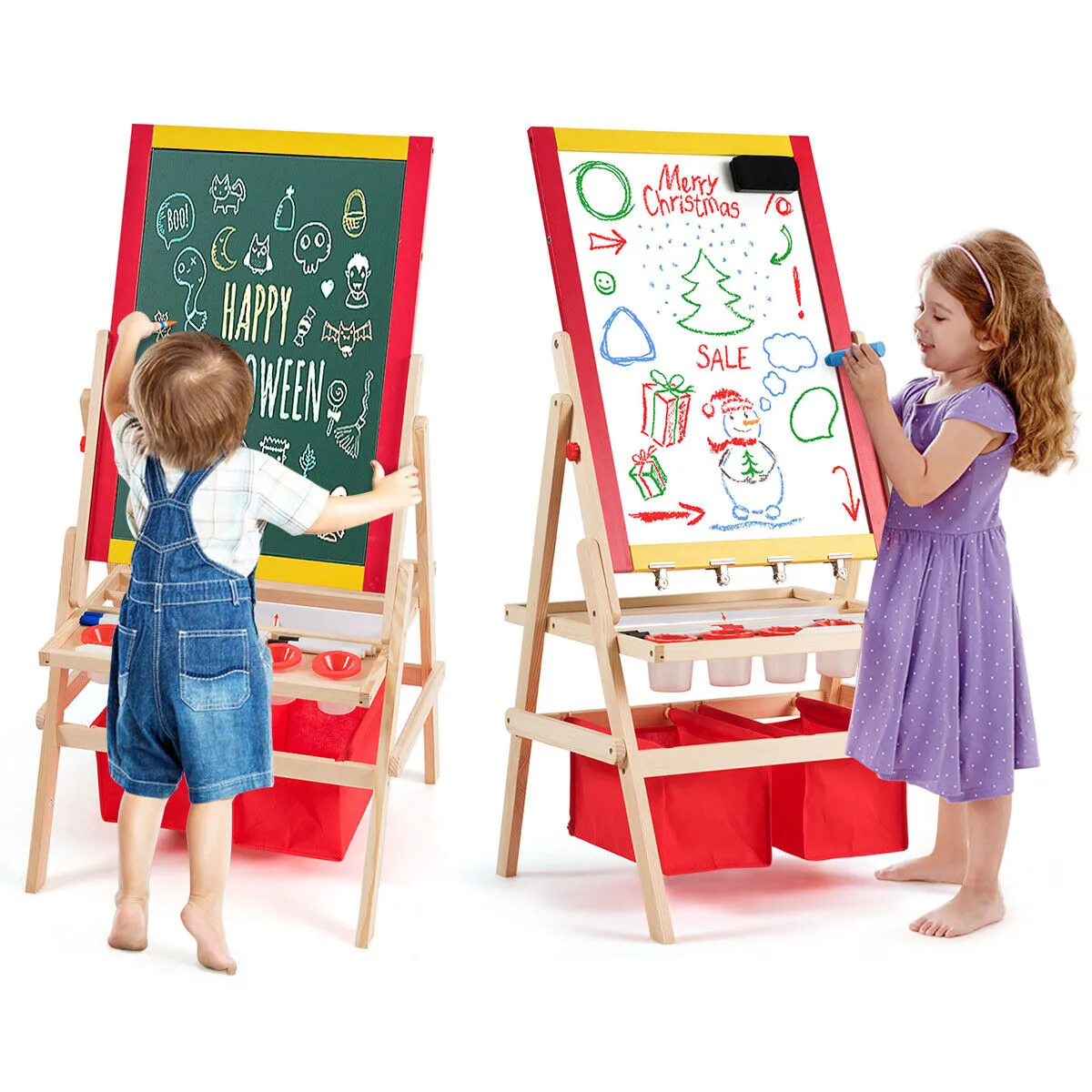 Large 3-in-1 Eco Conscious Pine Wood Easel | Whiteboard | Blackboard Double Easel | 3-10 years