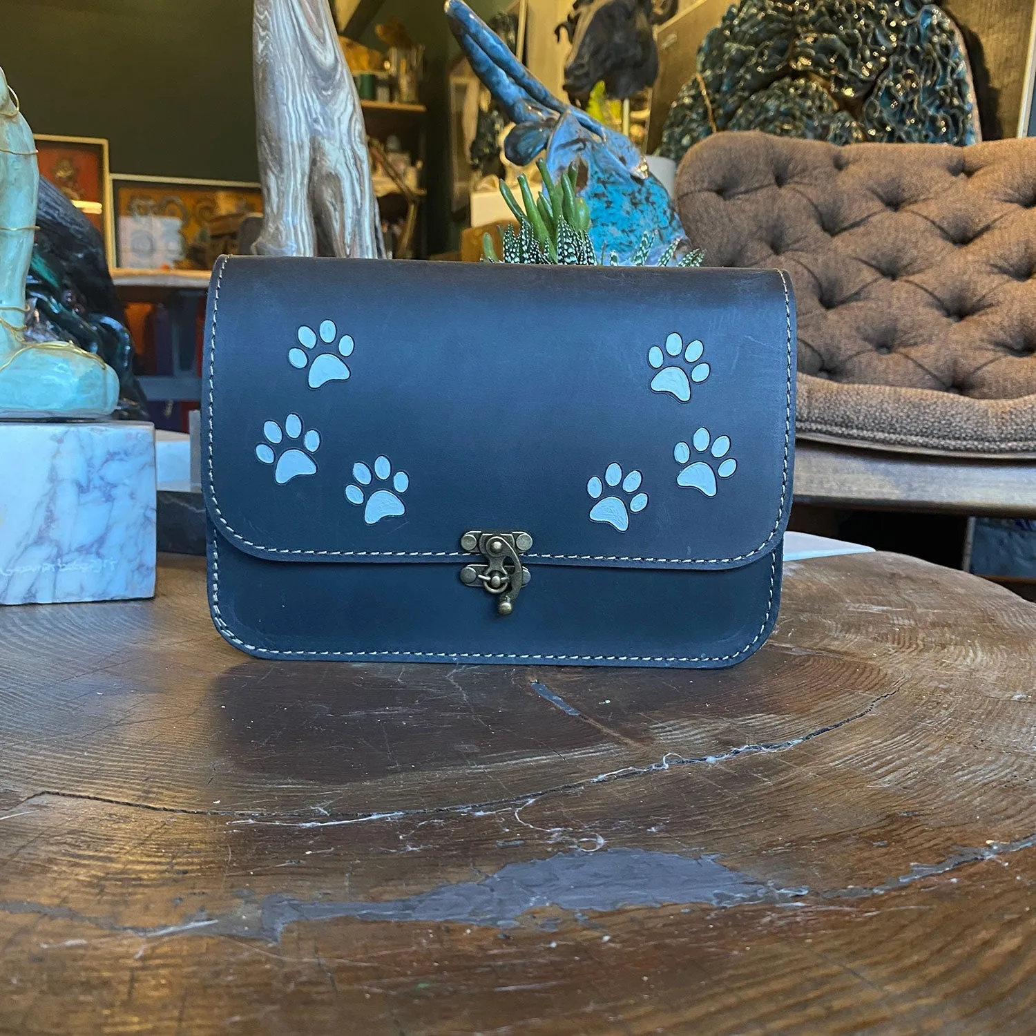 Leather Purse For Women Cat Paw Print Crossbody Bag