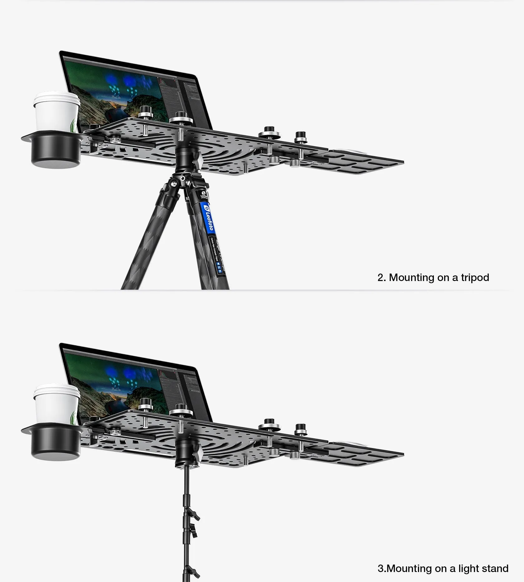 Leofoto LCH-3Kit Ultimate Laptop Tray Kit | 1/4" and 3/8" Compatible