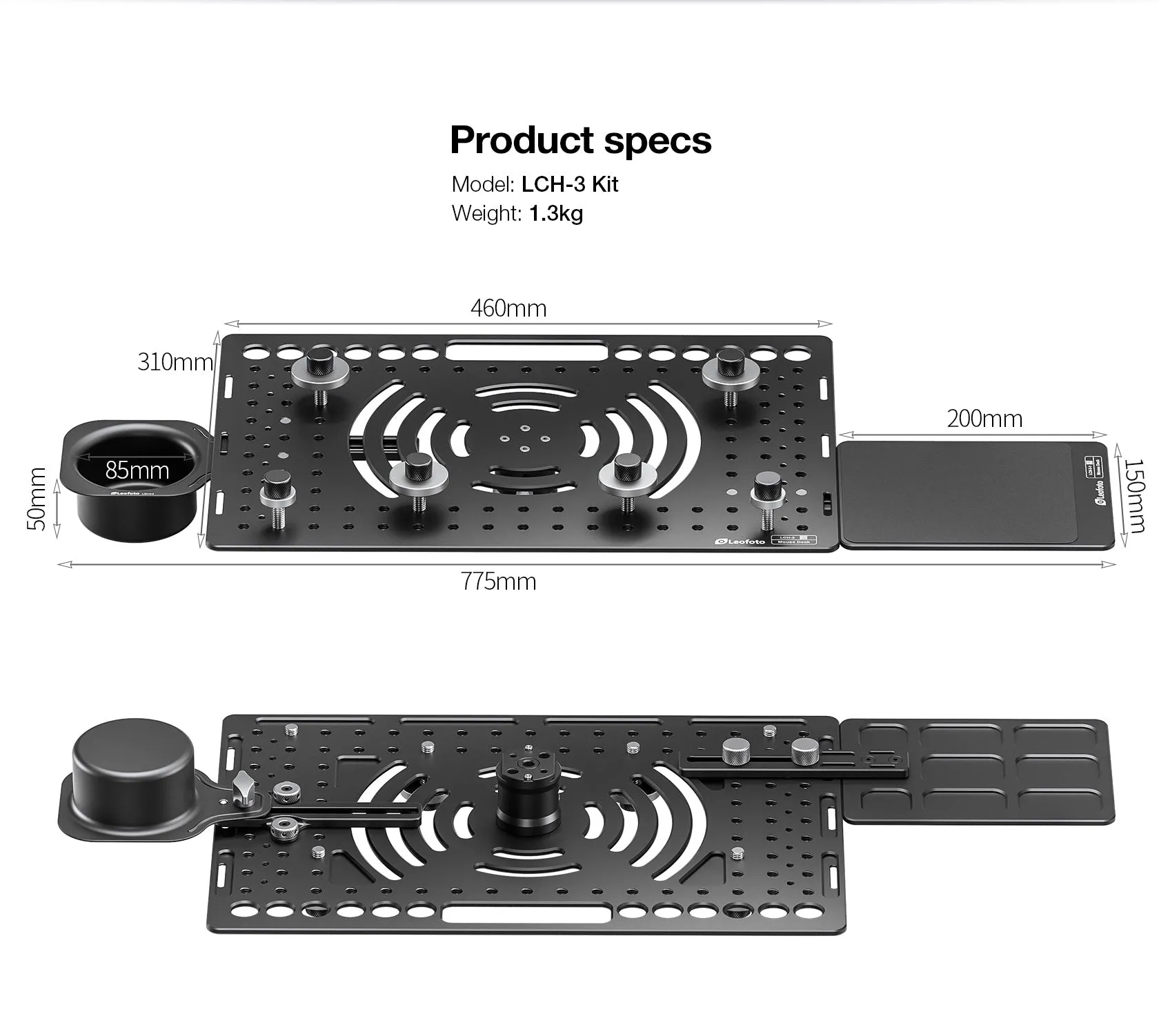 Leofoto LCH-3Kit Ultimate Laptop Tray Kit | 1/4" and 3/8" Compatible