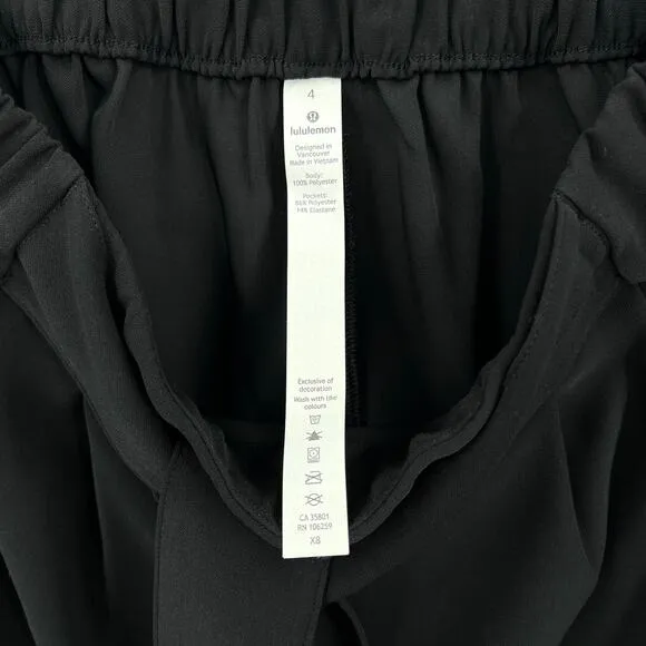 LULULEMON Noir Short 5.5” Womens 4 Black High Rise Pleated Elastic Tie Waist