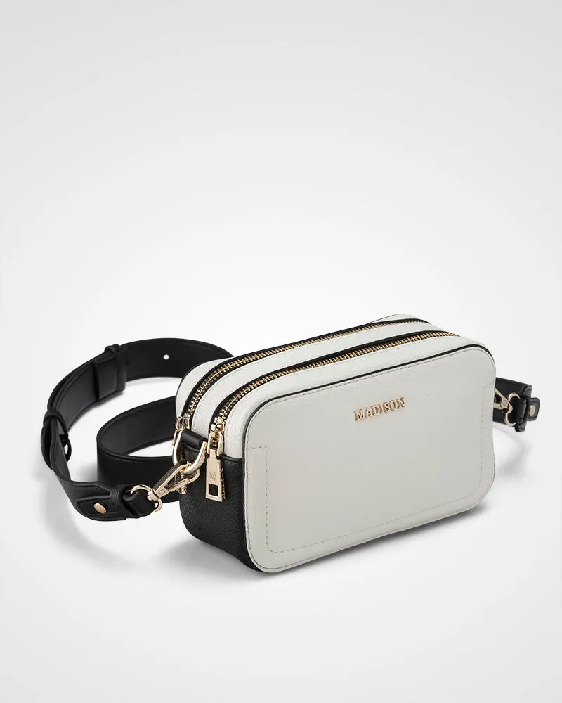 Maddie Double Zip Camera Crossbody Bag   Resin Chain With Wide Strap
