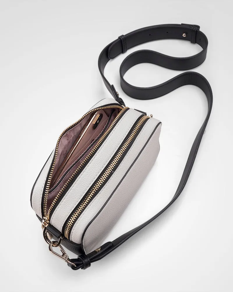 Maddie Double Zip Camera Crossbody Bag   Resin Chain With Wide Strap