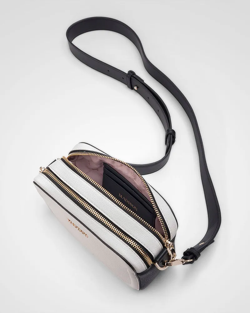 Maddie Double Zip Camera Crossbody Bag   Resin Chain With Wide Strap