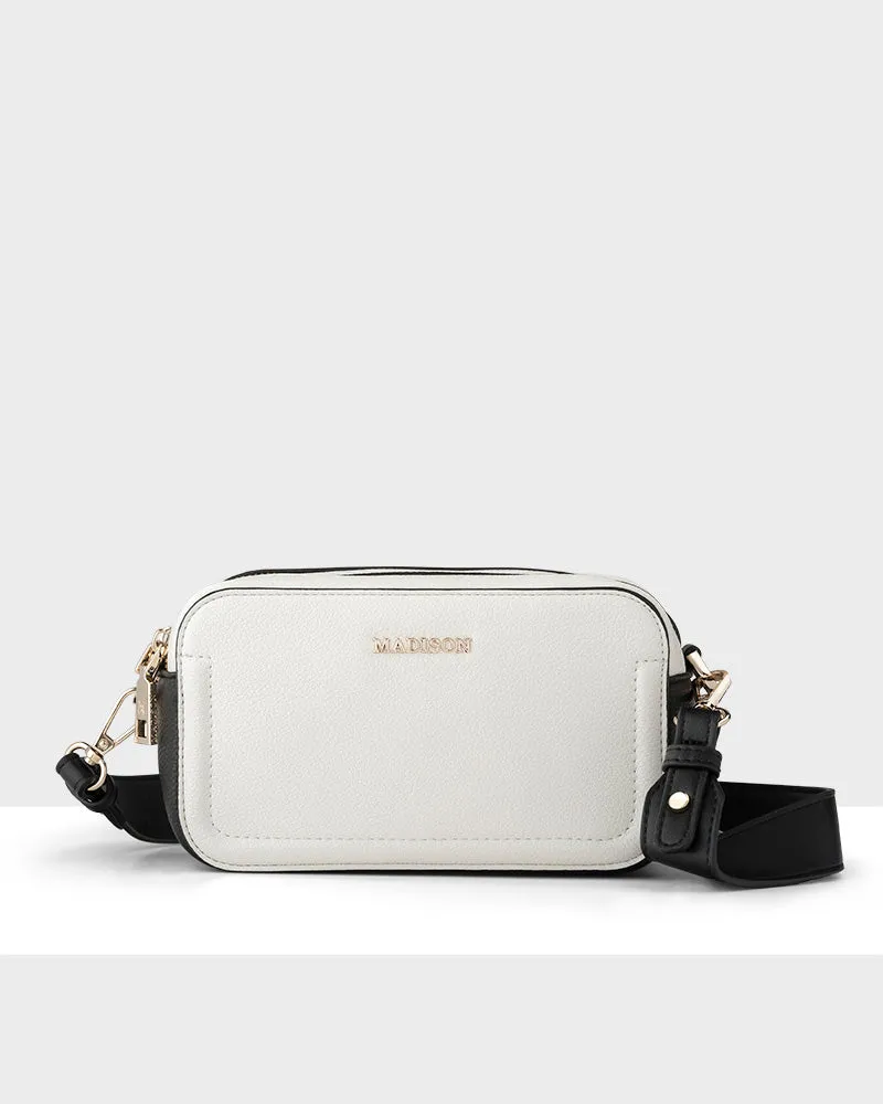 Maddie Double Zip Camera Crossbody Bag   Resin Chain With Wide Strap