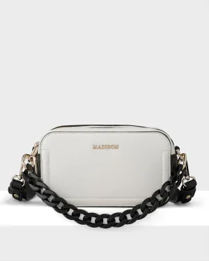 Maddie Double Zip Camera Crossbody Bag   Resin Chain With Wide Strap